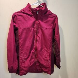 LAND'S END Burgundy Hooded Junior Size  Jacket L(14-16)
